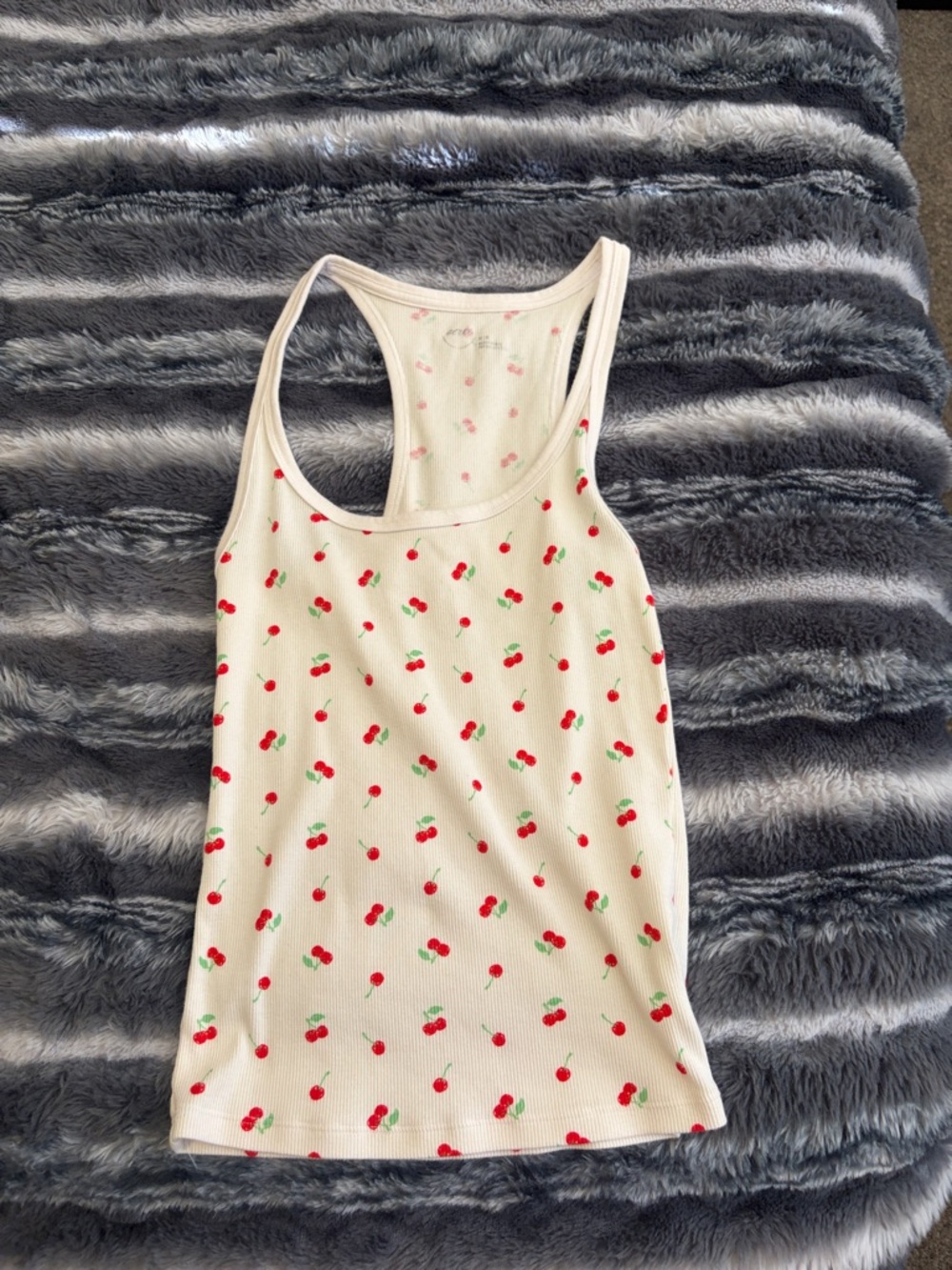 aerie White Ribbed Cherry-Print Racerback Tank